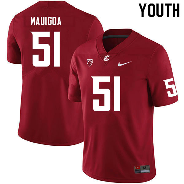 Youth #51 Francisco Mauigoa Washington State Cougars College Football Jerseys Sale-Crimson